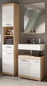 Badm�bel Set 3-teilig Mambo in wei� Hochglanz und Sonoma Eiche Badkombination 112 x 191 cm