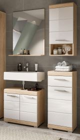 Badm�bel Set 4-teilig Mambo in wei� Hochglanz und Sonoma Eiche Badkombination 112 x 191 cm