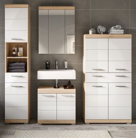 Badm�bel Set 4-teilig Mambo in wei� Hochglanz und Sonoma Eiche Badkombination 186 x 191 cm