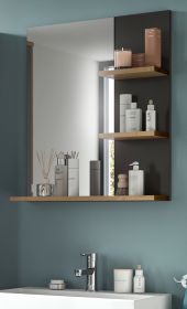Badezimmer Spiegel Cooper in Artisan Eiche und grau Badspiegel mit Ablage 63 x 73 cm