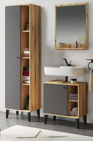 Badm�bel Set 3-teilig Torsby in grau und Evoke Eiche Badkombination 121 x 190 cm