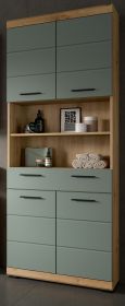 Badezimmer Hochschrank Shawn in Salbei und Artisan Eiche Badschrank 74 x 191 cm