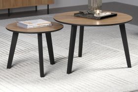 Couchtisch 2er Set Torus in Eiche und schwarz 2x Beistelltisch rund