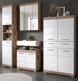 Badm�bel Set 4-teilig Willow in wei� Hochglanz und Nox Eiche Badkombination 200 x 191 cm