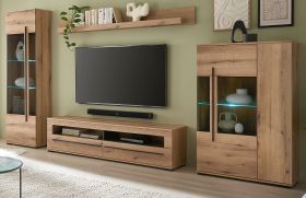 Wohnwand Design-D in Evoke Eiche Wohnkombination Set 4-teilig 350 cm, mit Soft-Close