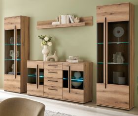 Wohnwand Design-D in Evoke Eiche Wohnkombination Set 4-teilig 290 cm, mit Soft-Close