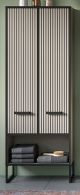 Badezimmer Hochschrank Scana in sand und schwarz Badschrank 59 x 159 cm, Soft-Close