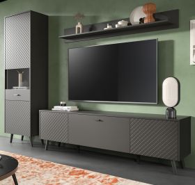 Wohnwand Madea in grau matt Wohnkombination 3-teilig 258 x 195 cm