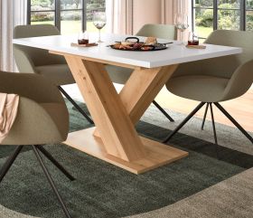 Esstisch Home-X in wei� und Artisan Eiche Tisch ausziehbar 150 - 190 cm
