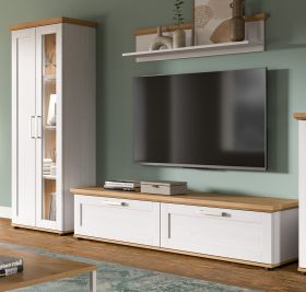 Wohnwand Mirano in wei� L�rche und Eiche Artisan Landhaus Wohnkombination 3-teilig 240 cm