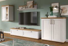 Wohnwand Mirano in wei� L�rche und Eiche Artisan Landhaus Wohnkombination 4-teilig 336 cm