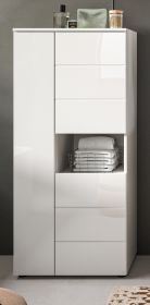 Badezimmer Midischrank Larik in wei� Hochglanz Badschrank 60 x 131 cm