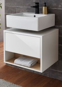 Waschbeckenunterschrank Glide in wei� Hochglanz und Eiche 60 cm
