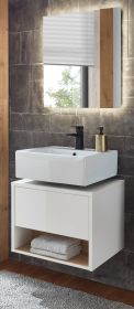 Badm�bel Set 2-teilig Glide in wei� Hochglanz und Eiche mit LED Beleuchtung 60 x 190 cm