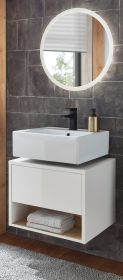 Badm�bel Set 2-teilig Glide in wei� Hochglanz und Eiche mit LED Beleuchtung 60 x 190 cm