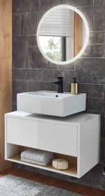 Badm�bel Set 2-teilig Glide in wei� Hochglanz und Eiche mit LED Beleuchtung 80 x 190 cm