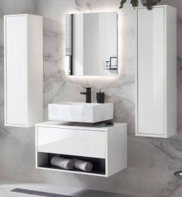 Badm�bel Set 4-teilig Glide in wei� Hochglanz und grau mit LED Beleuchtung 160 x 190 cm