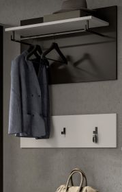 Garderobenpaneel Cooper Wei� und Grau, Set 2-teilig mit Hakenleiste 80 cm
