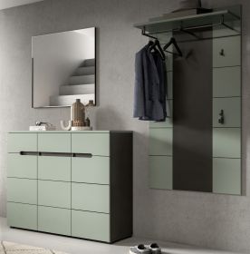 Garderobe Set 3-teilig Cooper in Salbei und Grau 215 cm, Soft-Close