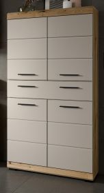 Badezimmer Midischrank Shawn in Sand Kashmir und Evoke Eiche Badschrank 74 x 141 cm
