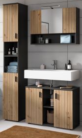Badm�bel Set 3-teilig Livia in Artisan Eiche und grau Badkombination 125 x 192 cm