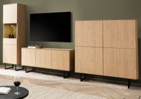 Wohnwand Breda in Stone Eiche Wohnkombination 3-teilig 353 cm, mit Push-to-Open