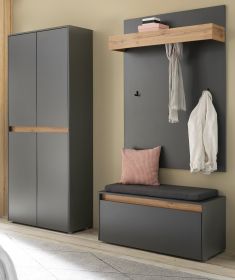 Garderobe Set 4-teilig Center in grau matt und Wotan Eiche Garderobenkombination 195 x 200 cm