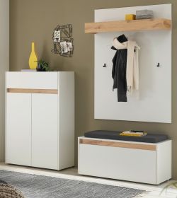 Garderobe Set 4-teilig Center in wei� und Wotan Eiche Garderobenkombination 195 x 200 cm