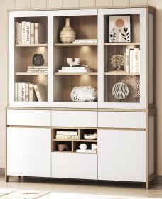 Buffet Finnes in wei� und Eiche Vitrinenschrank skandinavisch 164 x 195 cm, Soft-Close