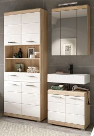 Badm�bel Set 3-teilig Mambo in wei� Hochglanz und Sonoma Eiche Badkombination 149 x 191 cm