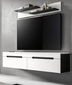 Wohnzimmer Set Cooper in Wei� und Grau, TV-Lowboard h�ngend / stehend mit Wandboard 170 cm