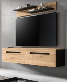 Wohnkombination Cooper in Artisan Eiche und grau, Set Lowboard 170 cm und Wandboard