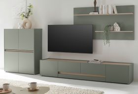 Wohnwand Center in Salbei und Barista Eiche Wohnkombination Set 3-teilig 343 cm