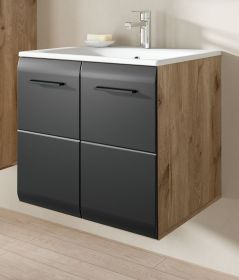 Waschbeckenunterschrank MIT Waschbecken Cover in schwarz matt und Nox Eiche Waschtisch h�ngend 60 cm