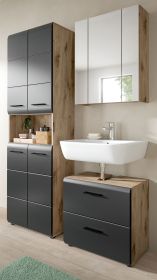 Badm�bel Set 3-teilig Cover in schwarz matt und Nox Eiche Badkombination 135 x 185 cm
