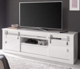 TV-Lowboard Miami in wei� Hochglanz TV Unterteil in Komforth�he 201 x 66 cm, Soft-Close