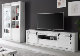 Wohnwand Miami in wei� Hochglanz Wohnkombination 2-teilig 349 x 201 cm, Soft-Close