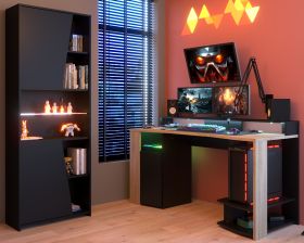 Parisot Gaming Set Meta Schwarz und Eiche Gamingtisch und Schrank inkl. LED mit Farbwechsel