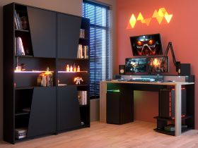 Parisot Gaming Set Meta in schwarz und Eiche Gamingtisch und Schrank inkl. LED mit Farbwechsel