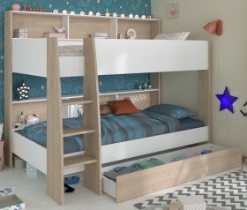 Parisot Etagenbett Shelter in wei� und Eiche Kinder und Jugendzimmer Hochbett 90 x 200 cm