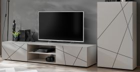 Wohnwand Metrik in Kaschmir mit Schwarz, Breite 180 - 250 cm, Push-to-Open-Funktion