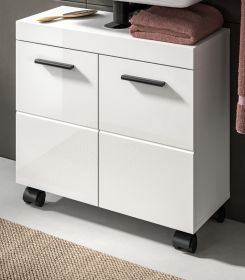 Waschbeckenunterschrank Talerno in wei� Hochglanz, Badschrank 60 x 58 cm auf Rollen