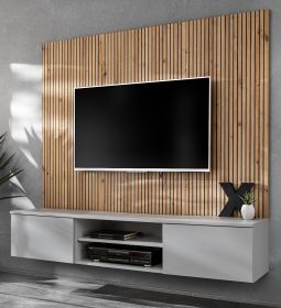 TV-Lowboard Set iLike in hellem Grau und Artisan Eiche 160 cm, Flat-TV Unterschrank mit Akustikpaneel