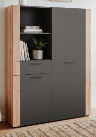 Highboard Kampen in dunklem Grau mit Artisan Eiche, 100 x 155 cm