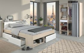 Parisot Kinder und Jugend Schlafzimmer Set Most Akazie und wei� mit Stauraumbett (160 x 200) und Kleiderschrank