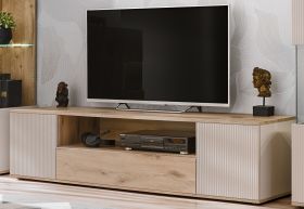 TV-Lowboard Cathlyn in Viking Eiche und Kaschmir, TV Unterschrank mit Push-To-Open 160 cm