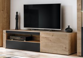 TV-Lowboard Heron Eiche und Schwarz 160 cm, TV Unterschrank mit Fr�sungen und Soft-Close