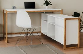 Schreibtisch Malta in Wei� mit Artisan Eiche, Set mit Schrankelement 139 x 139 cm