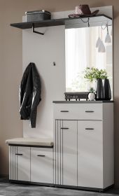 Garderobe Set Vektor in Kaschmir und schwarz, Kompaktgarderobe 4-teilig mit Streifenmuster 120 x 203 cm
