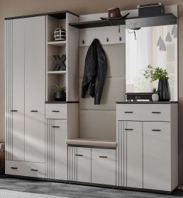 Garderobe Set Vektor in Kaschmir mit Schwarz, 6-teilige Flurgarderobe 210 x 203 cm